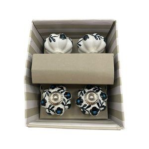 Instant Furniture Ceramic Blue White Black Cabinet Drawer Pull Knob Set Of 4